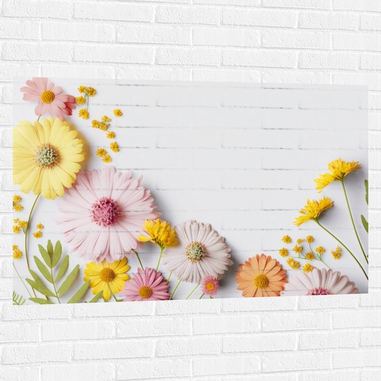 Muursticker - Bloemen in Pastelkleuren tegen Witte Achtergrond - 120x80 cm Foto op Muursticker