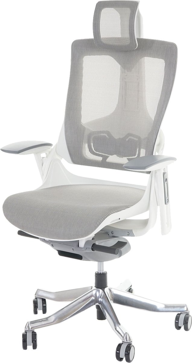 Bureaustoel MERRYFAIR Wau 2, bureaustoel draaistoel, bekleed/mesh, ergonomisch ~ wit-grijs