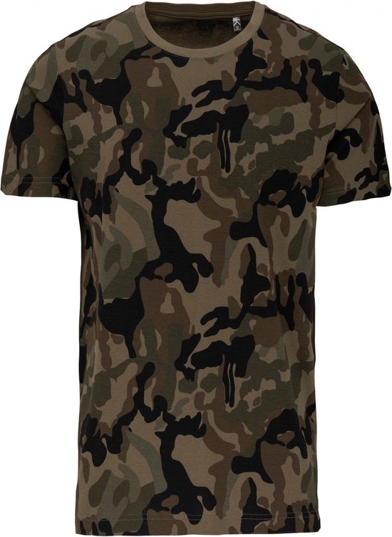 T-shirt Heren XXL Kariban Ronde hals Korte mouw Olive Camouflage 100% Katoen