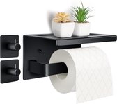 Toiletpapierhouder zonder boren aluminium wc-papierhouder met 17 cm plank zwart
