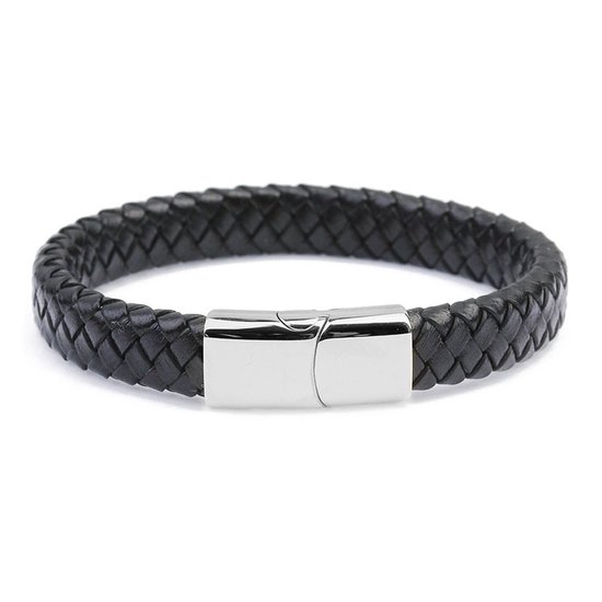 Sorprese armband - Monaco - armband heren - zwart - leer - 22 cm - leren armband - cadeau - Model F