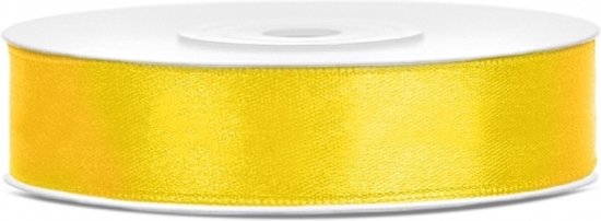 Een rol met geel satijnen lint, 12 mm breed.