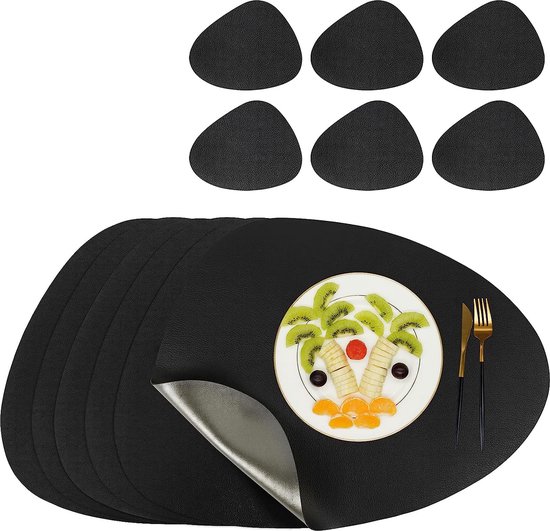 placemats en onderzetters, afwasbaar, set van 6 dubbelzijdige antislip