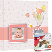 Fotoboek/fotoalbum Pierre baby meisje met 30 paginas roze 32 x 32 x 3,5 cm inclusief fotoplakkers/stickers