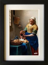 Melkmorsmeisje van Vermeer - Melkmeisje - ingelijst met passe-partout - popart kunst gesigneerd - 15x20cm