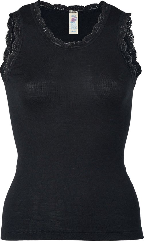 Dames Hemd Zijde Merino Wol Met Kant Engel Natur zwart 42/44L bol