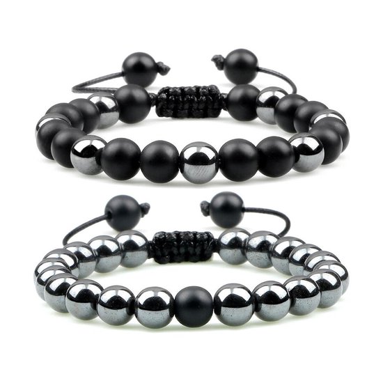Sorprese armband - Luxury Bead - armband heren - kralen - zwart/zilver - verstelbaar - 17-27 cm - unisex - cadeau - model I
