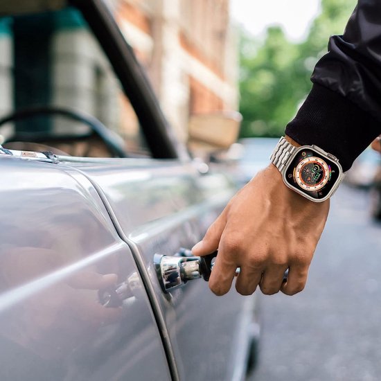 Bracelet de montre connectée en acier inoxydable pour homme compatible avec Apple Watch - Bracelet en métal Ultra Band avec boucle déployante pour iWatch Ultra 8 7 6 5 4 3 2 1 SE - 42 mm/44 mm/45 mm/49 mm - Argent