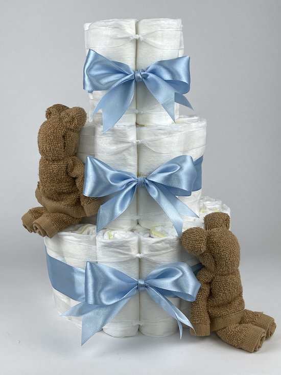 myBambini ® Luiertaart boeket [BLUMENSTRAUSS] - Jongens & Meisjes - Geboortecadeau - Babyshower - Trekfeestje - Luiers - Taart kopen (Neutraal/Mint - Unisex