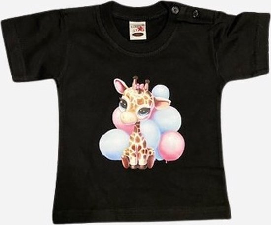 Baby shirt giraffe maat 80 zwart korte mouw
