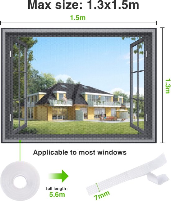 3 Pack Windows Fly Screen, DIY zelfklevende klamboe voor Windows, verstelbare  raam... | bol.com