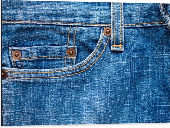Dibond - Close-up van Broekzak van Jeans - 80x60 cm Foto op Aluminium (Met Ophangsysteem)