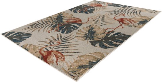 Lalee Capri - Tapis - Plein air - Usage extérieur - Aspect sisal - Flatwave - jardin - tapis - Moquette - Moquette - 80x150 cm- Feuille vert beige rouge