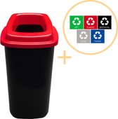 Plafor Sort Bin, Prullenbak voor afvalscheiding - 45L – Zwart/Rood - Inclusief 5-delige Stickerset - Afvalbak voor gemakkelijk Afval Scheiden en Recycling - Afvalemmer - Vuilnisbak voor Huishouden, Keuken en Kantoor - Afvalbakken - Recyclen