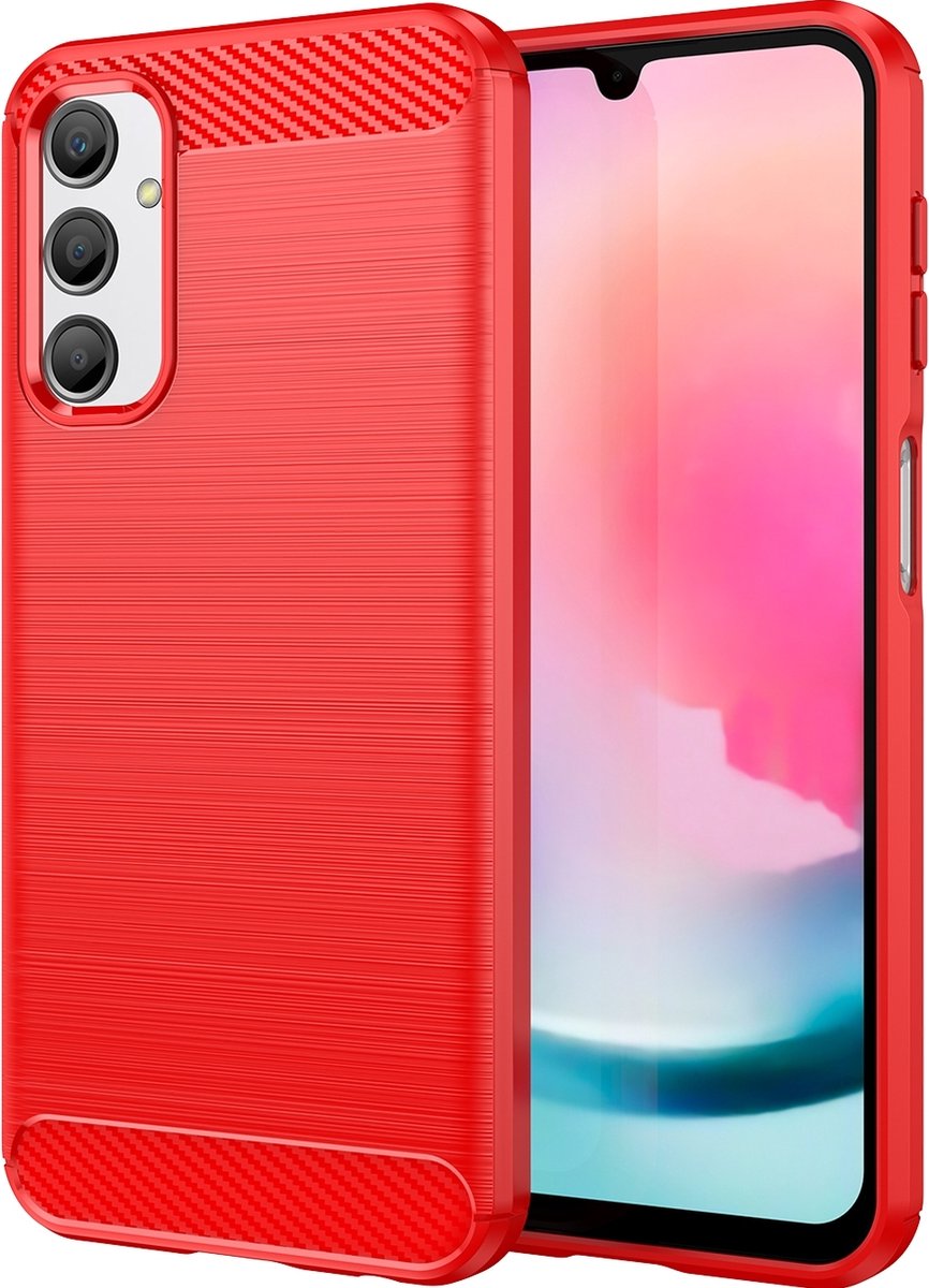 Mobigear Hoesje geschikt voor Samsung Galaxy A24 Telefoonhoesje Flexibel TPU | Mobigear Brushed Slim Backcover | Galaxy A24 Case | Back Cover - Rood