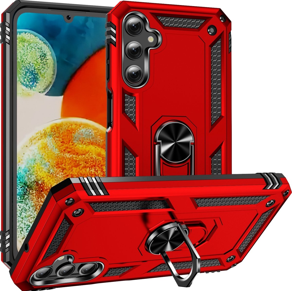 Mobigear Hoesje geschikt voor Samsung Galaxy A24 Telefoonhoesje Hardcase | Mobigear Armor Ring Backcover Shockproof met Ringhouder | Schokbestendig Galaxy A24 Telefoonhoesje | Anti Shock Proof - Rood