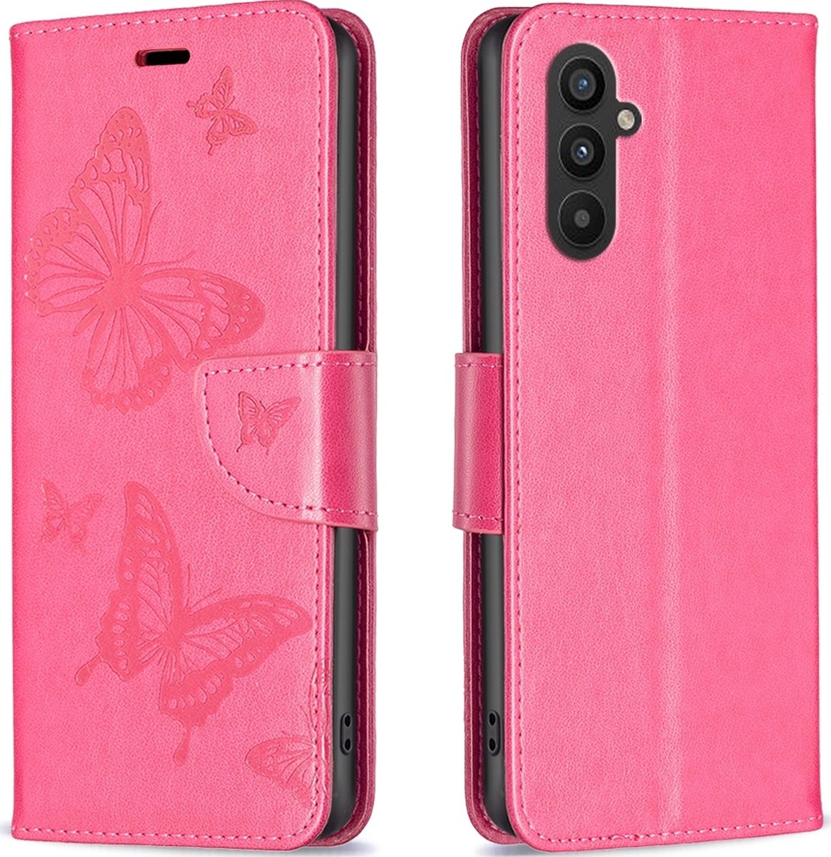 Mobigear Telefoonhoesje geschikt voor Samsung Galaxy A24 Hoesje | Mobigear Butterfly Bookcase Portemonnee | Pasjeshouder voor 3 Pasjes | Telefoonhoesje voor Pinpas / OV Kaart / Rijbewijs - Magenta