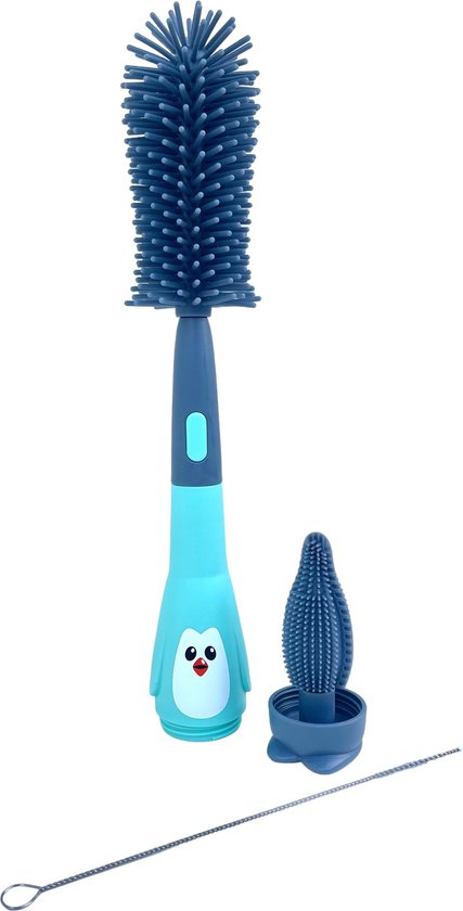 Baby Flessenborstel | Blauw | Flessenreiniger | Siliconen | Flesvoedingsaccessoires | 3-in-1