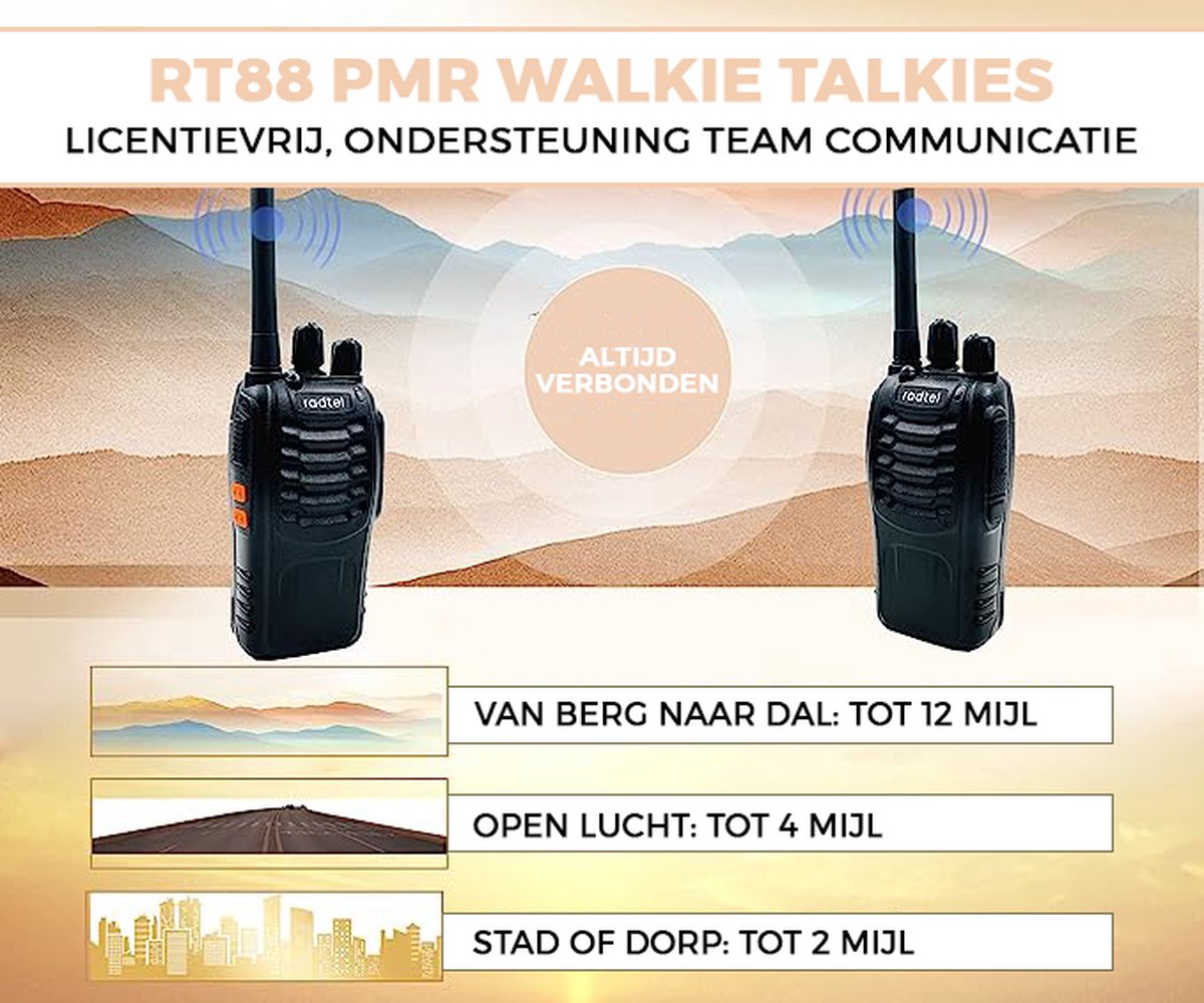 Talkie Walkie Rechargeable 16 Canaux Walky Communication Sans Fil avec Clip  d'Antenne