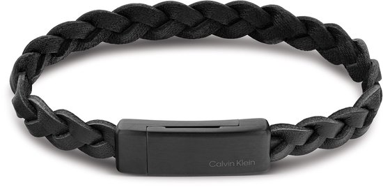 Calvin Klein CJ35000129 Bracelet Homme Cuir Zwart Acier