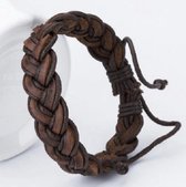Sorprese armband - Special - armband heren - grof gevlochten leer - bruin - 17-23 cm - cadeau - Model M