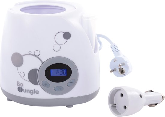 Flessenwarmer - Bo Jungle - Flesverwarmer baby auto en thuis - Digitaal - Flessenwarmer - Brede hals - Incl accesoires en 12V adapter voor onderweg - Schakelt automatisch uit - Verlichtte display - Tijd regelen per 10 sec - Bottle Warmer Superfast Digital Car&Home