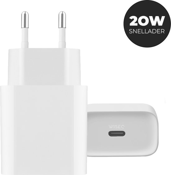 USBC adapter 20W- Snellader - Geschikt voor iPhone 17, iPhone 16, iPhone 15 en andere iPhone modellen - Oplaadstekker - Stekker USB C - Wit - WiseQ