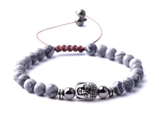 Sorprese armband - Buddha - armband heren - grijs marmer - verstelbaar - cadeau - Model L