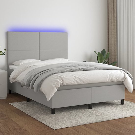 vidaXL-Boxspring-met-matras-en-LED-stof-lichtgrijs-140x190-cm
