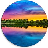 Dibond Muurcirkel - Water - Meer - Bomen - Bossen - Kleuren - 50x50 cm Foto op Aluminium Muurcirkel (met ophangsysteem)