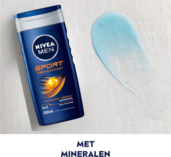 NIVEA MEN SPORT douchegel met mineralen, 250ml, 24h frisse effect.