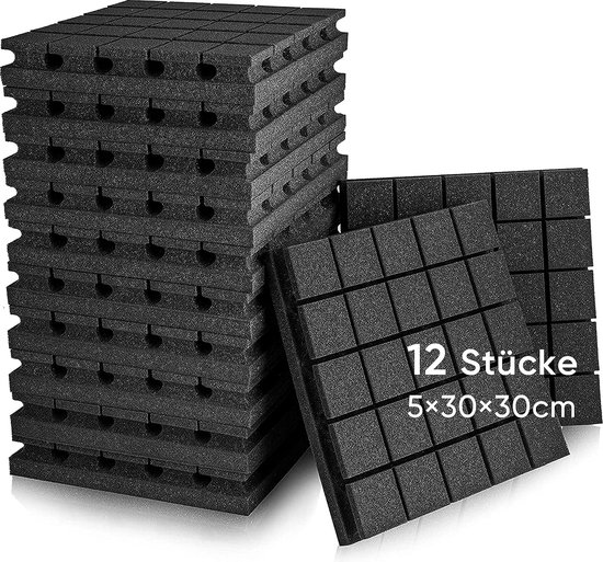 12 Stuks Geluidsabsorbers 3D High Density Akoestisch Schuim Nagalm Echo Tegels voor Muur Opnamestudio Studie Opnamestudio's Kantoor 30x30x5cm Zwart 25 Blok Vierkant