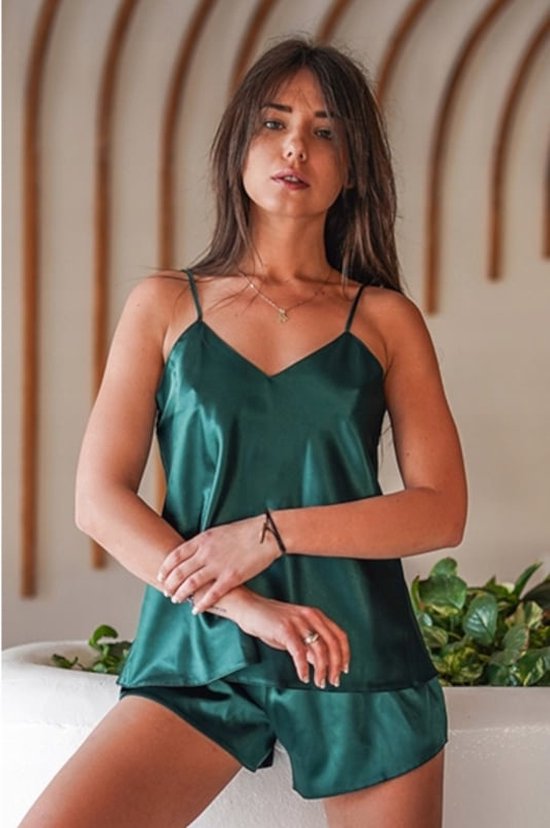 DKaren satijnen korte pyjama - satijn shortama set - groen L