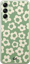 Hoesje geschikt voor Samsung Galaxy A14 5G - Retro Cute Flowers - Bloemen - Groen - Soft Case Telefoonhoesje - TPU Back Cover - Casevibes