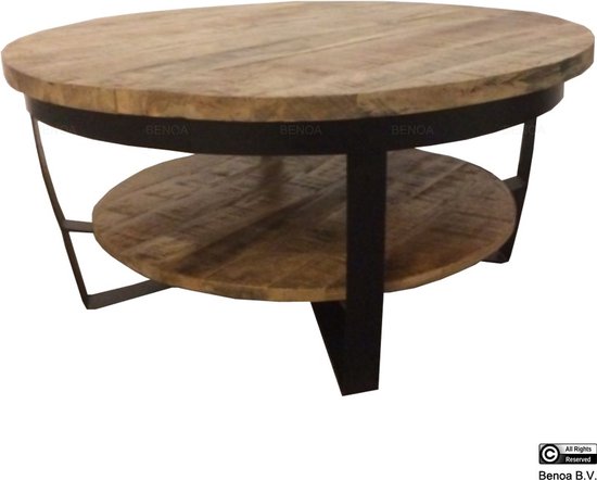 Table Coffee Iron Paras 65 avec support en fer noir, finition Wood Natural