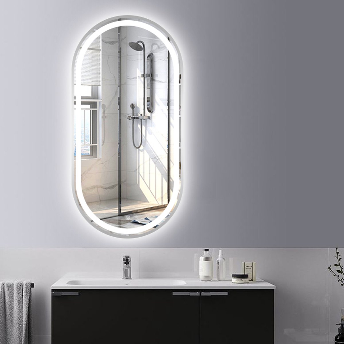 FENOMÉ Tokio Badkamerspiegel 75cm x 100cm Zilver spiegel met LED verlichting incl. spiegelverwarming – Dimbaar - ovaal
