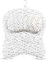 Badkussen, 4D Air-mesh comfort badkussen antislip badkussen met 6 antislip zuignappen, voor hoofd, rug, schouder, nek, wit