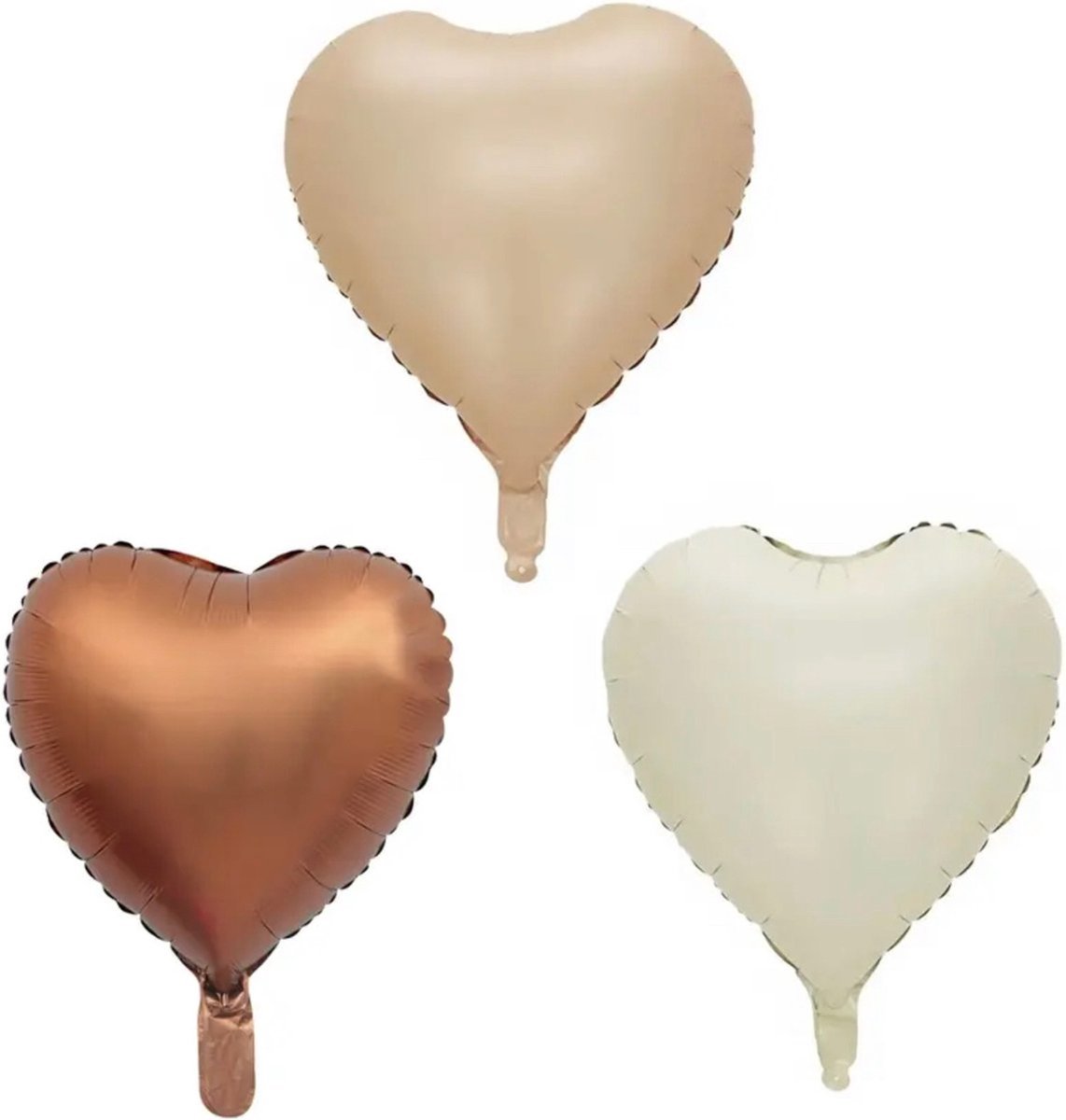 3 grands ballons aluminium coeur marron, nude et ivoire - aluminium - ballon  - coeur -... | bol.com