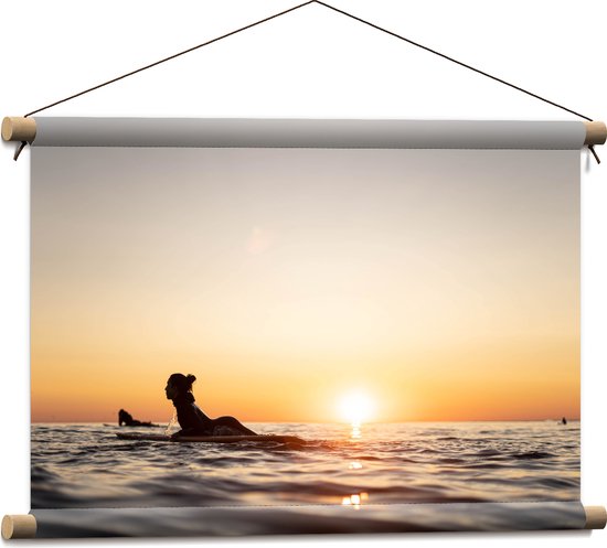Textielposter - Zee - Zonsondergang - Surfplank - Surfers - Hobby - 60x40 cm Foto op Textiel