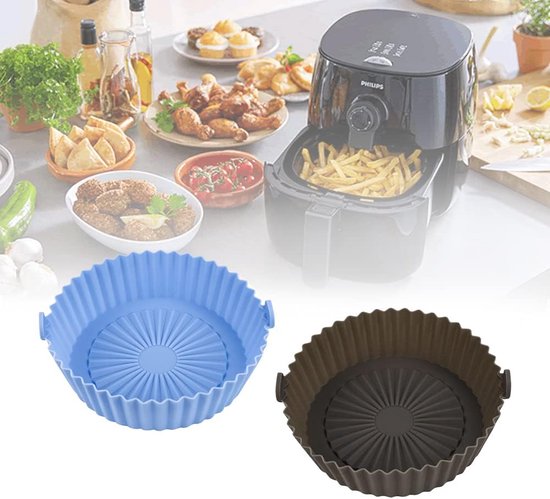 Foto: 2 stuks airfryer siliconen pot heteluchtfriteuse mand siliconen 5 7 inch herbruikbare universele airfryer mand anti aanbaklaag airfryer matten voor oven magnetron cake bakvorm