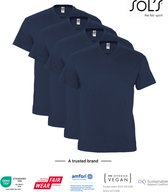 4 Pack SOLS V-hals, Heren T-Shirt 100% katoen V-hals, Donker Blauw Maat L