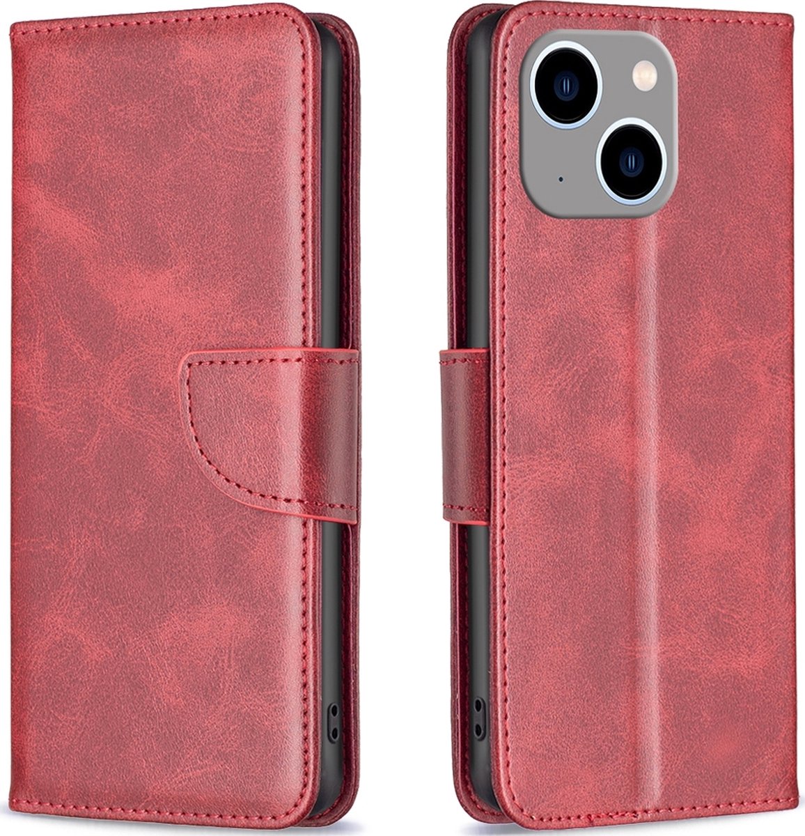 Mobigear Telefoonhoesje geschikt voor Apple iPhone 15 Plus Hoesje | Mobigear Excellent Bookcase Portemonnee | Pasjeshouder voor 3 Pasjes | Telefoonhoesje voor Pinpas / OV Kaart / Rijbewijs - Rood