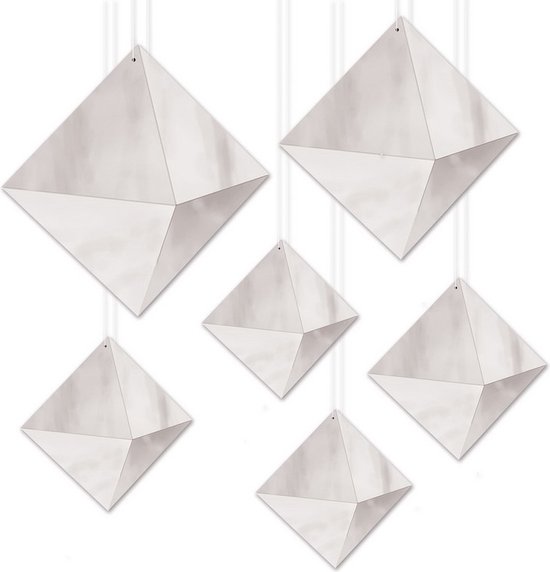 Hangdecoraties diamanten zilverkleurig 12 stuks Themafeestversiering