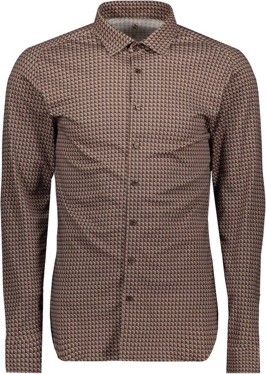 Desoto - Overhemd Kent Figuren Bruin - Heren - Maat XL - Slim-fit