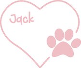 Hart met hondenpootje - met naam - gepersonaliseerd - baby roze - autosticker - 14 x 16 cm