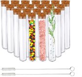 50 stuks reageerbuisjes met korte, 15 ml plastic, transparante reageerbuisjes met 2 borstelharen, reageerbuisjes van hard plastic, verklarende reageerbuisjes voor bloemen voor bruiloften, badzoutsnoepjes (108 x 18 mm)