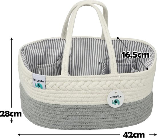Luiercaddy, Baby Luier Caddy Organizer, Stijlvolle Opbergmand voor Pasgeboren Essentials en Luier Veranderen, Cadeau voor Baby Douche Lijst, 38x25.4x17.8cm Baby Luier Caddy met Verwijderbare Verdelers
