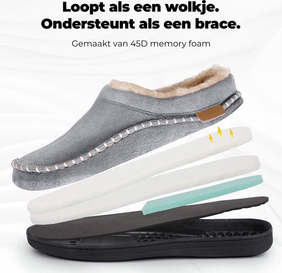 Pantoufles femmes Homme - Pantoufles - Mocassins - Grijs - Antidérapants - Taille 46/47 - Comfeet