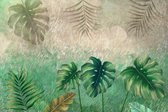 Fotobehang Tropische Planten Op Een Abstracte Achtergrond - Vliesbehang - 368 x 280 cm