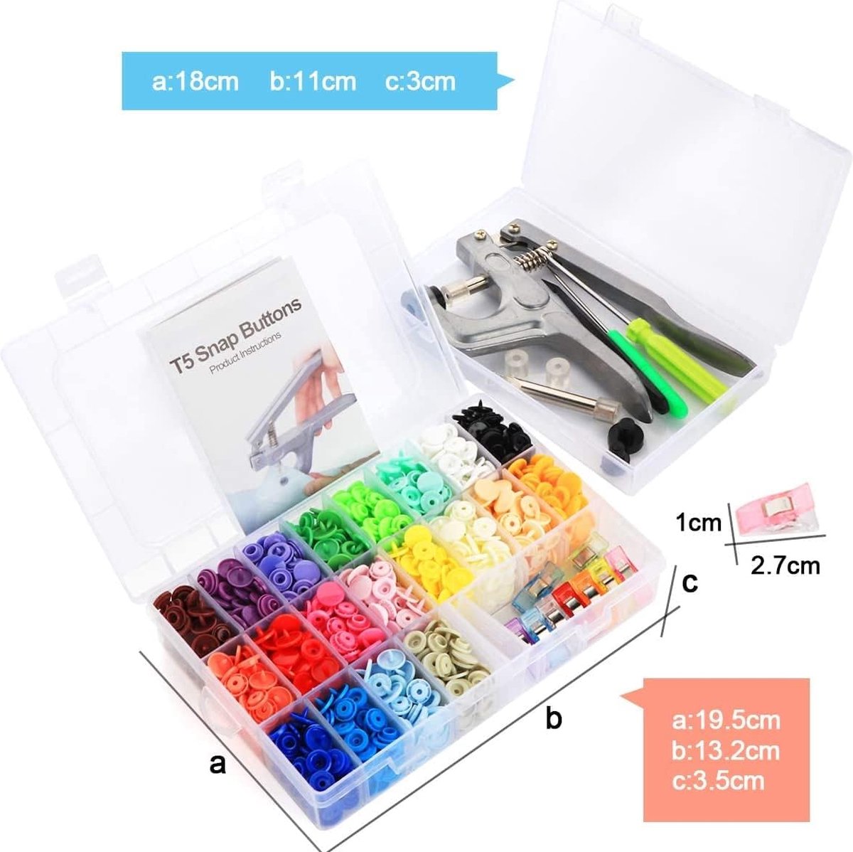 Lot De 400 Boutons-pression En Plastique + Pince T5 - 20 Couleurs - Pour Vêtements, Sacs, Bricolage - Installation Sans Couture